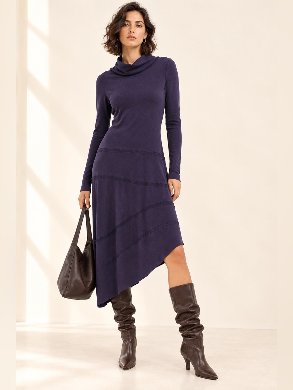 Véronique Miljkovitch Asymmetrical Cowl Neck Midi Dress Avant Garde Sz L